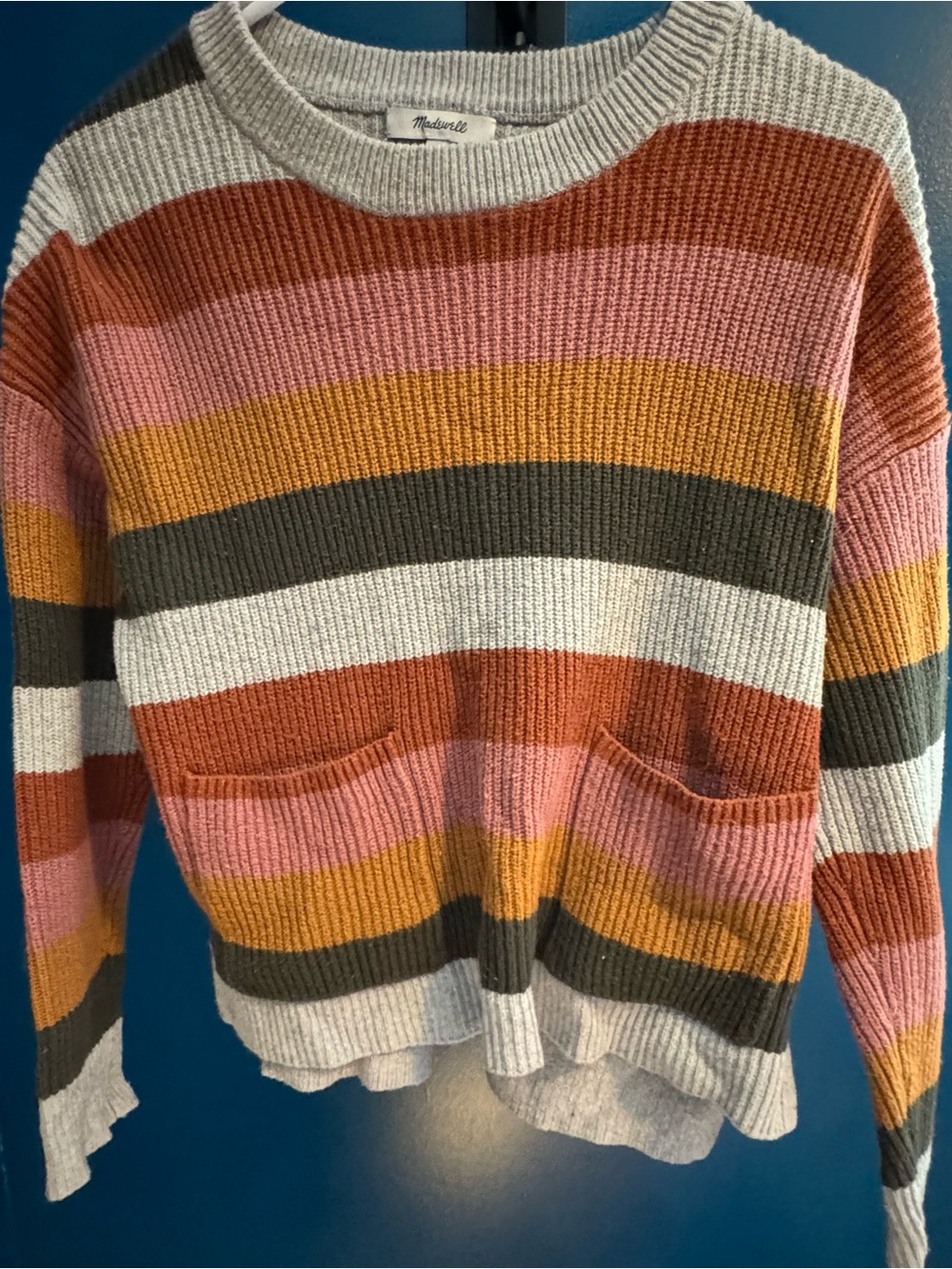 Madewell Striped Crewneck Sweater in Rust, Pink, Mustard, Olive & Cream